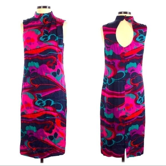 Trina Turk Abstract Multicolor Around Midnight Cutout Dress SZ 2 - Picture 2 of 5